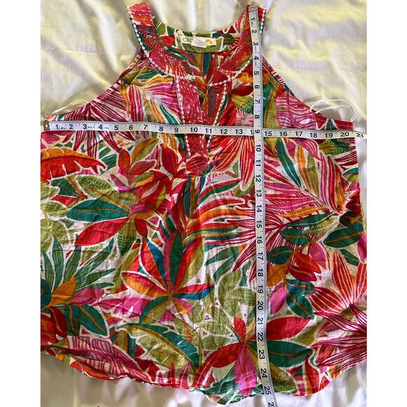 C&C California Sleeveless Top with Embroidery Tropical Print‎ sz M - Picture 4 of 5